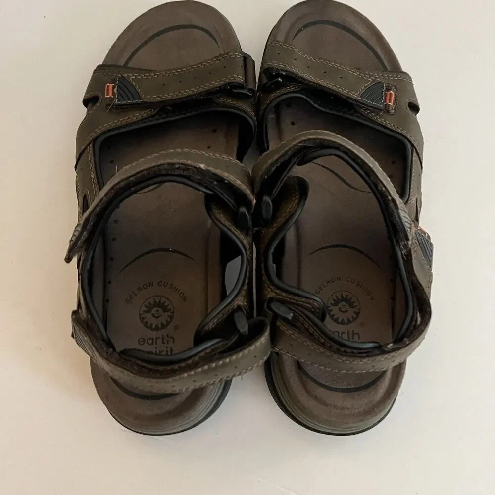 Earth Spirit Sandals Mens Brown Brett Active Strappy Faux Leather SZ US 10 EU 43